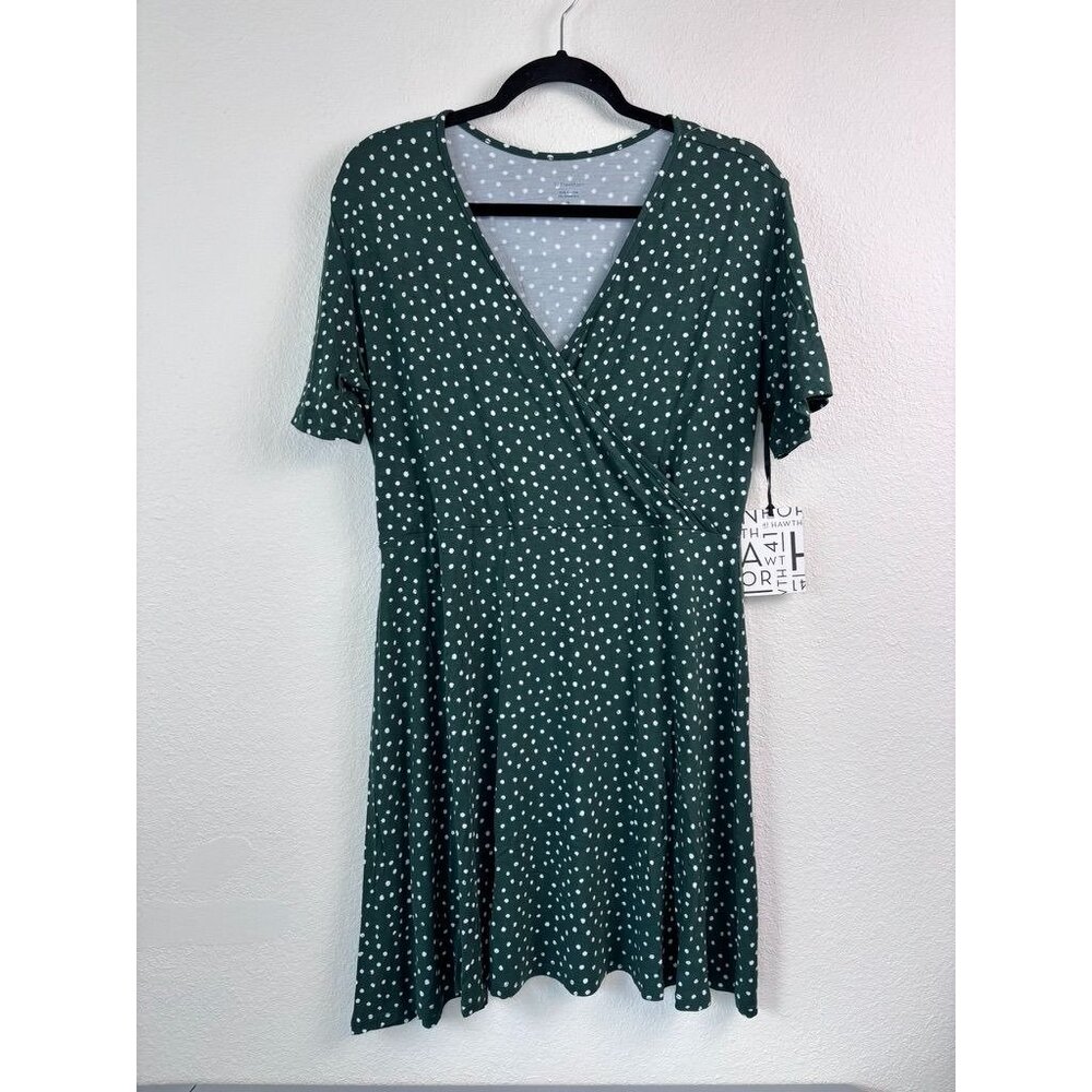 Hawthorne 41 women's‎ XL petite green dot elisse knit surplice mini wrap dress